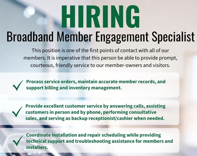 Hiring Broadband Member Engagement Specialist